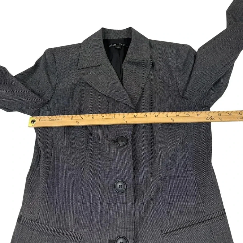 Lafayette 148 Gray Pinstriped Lined Wool Blend Blazer Jacket